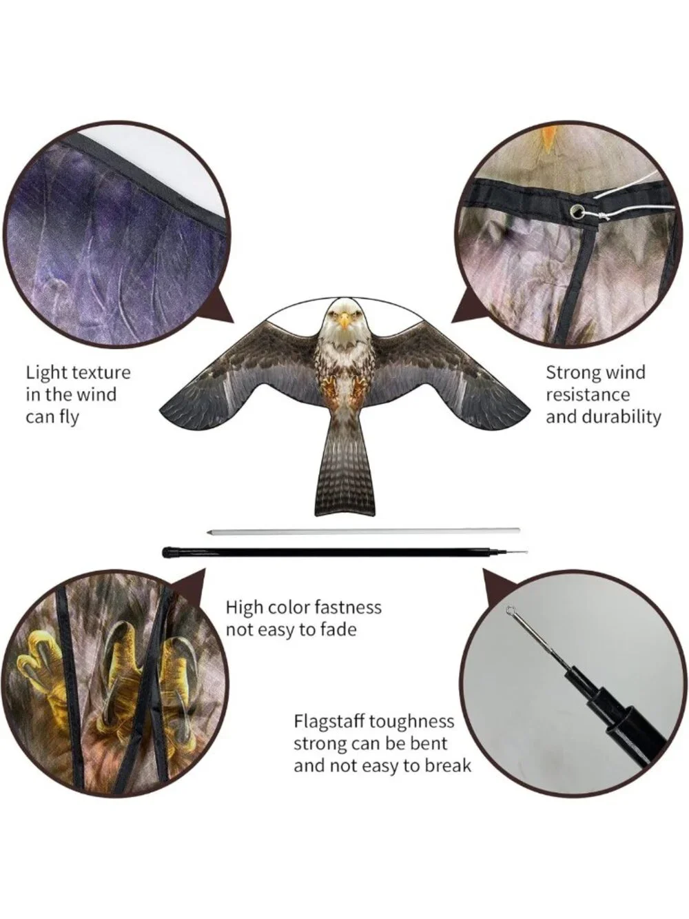 Bird Scarer Hawk Flying Kite with 13ft Telescopic Pole - Outdoor Garden Decor